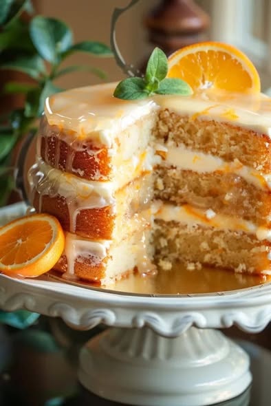 Pastel decorado con naranja y flores